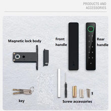 Load image into Gallery viewer, Electronic Smart Door Lock With Biometric Fingerprint / Password / Key Unlock USB Emergency Charge Silent Wooden Door Lock