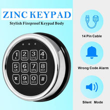 Load image into Gallery viewer, Gun Safe Lock Replacement,Chrome Keypad Electronic Safe Lock with Solenoid Lock 2 Override Keys and Circuit Board Lock
